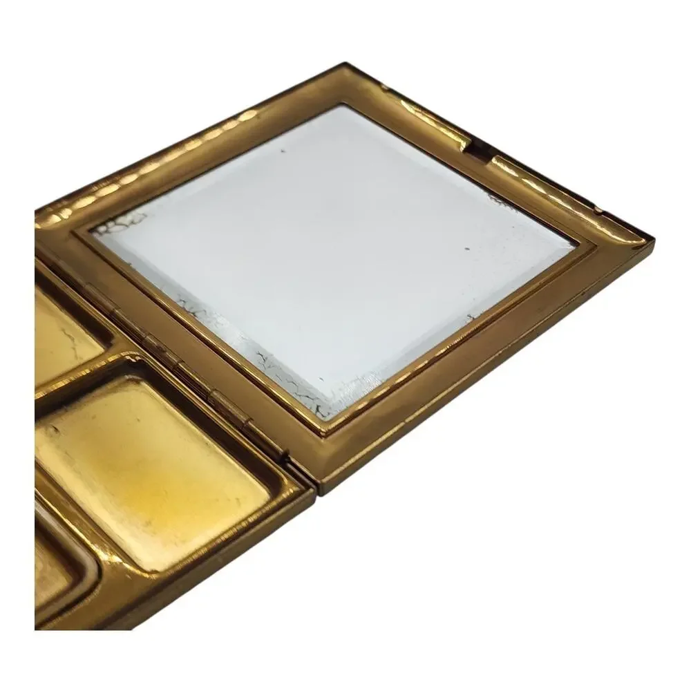 Vintage Shields Guilloche Enamel Rose Powder Compact Black Art Deco Mirror Case